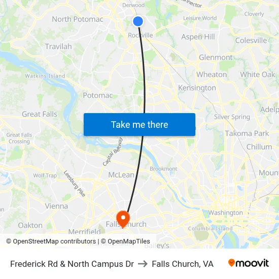 Frederick Rd & North Campus Dr to Falls Church, VA map