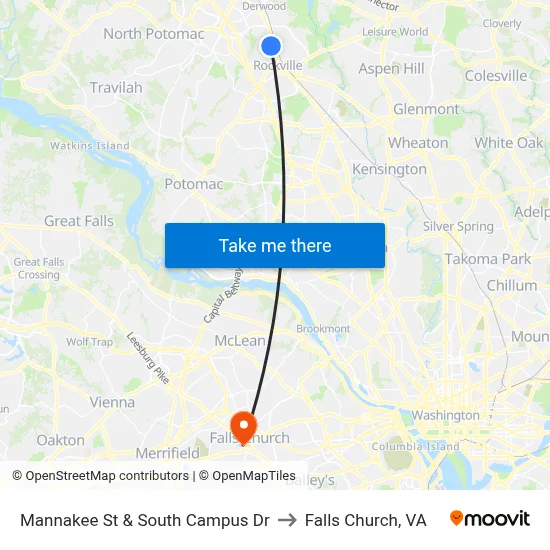 Mannakee St & South Campus Dr to Falls Church, VA map