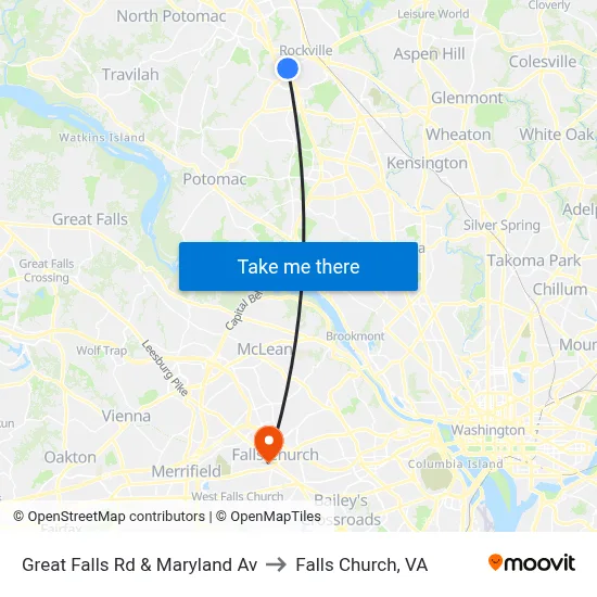 Great Falls Rd & Maryland Av to Falls Church, VA map