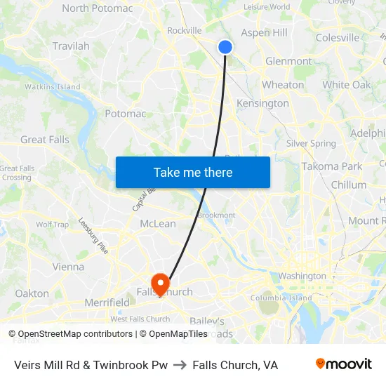 Veirs Mill Rd & Twinbrook Pw to Falls Church, VA map