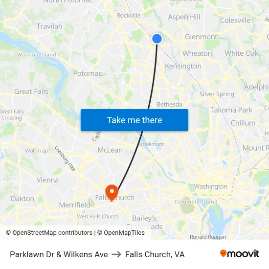 Parklawn Dr & Wilkens Ave to Falls Church, VA map