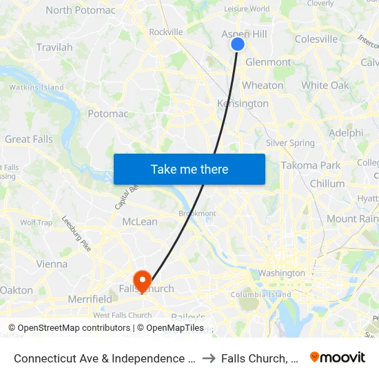 Connecticut Ave & Independence St to Falls Church, VA map
