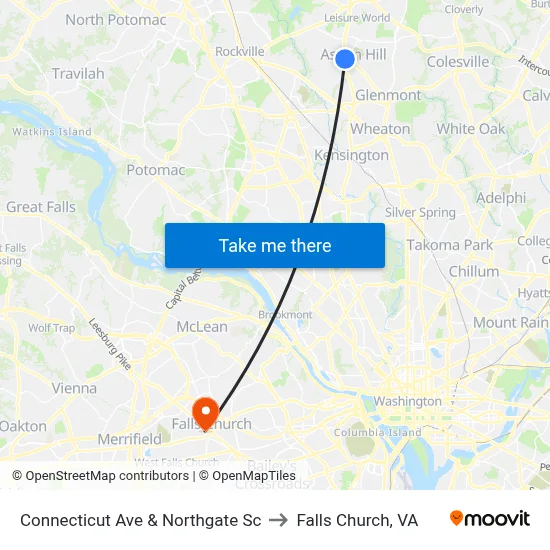 Connecticut Ave & Northgate Sc to Falls Church, VA map