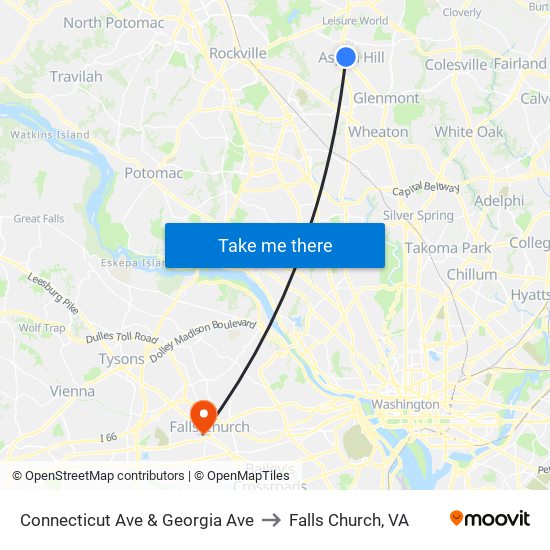 Connecticut Ave & Georgia Ave to Falls Church, VA map