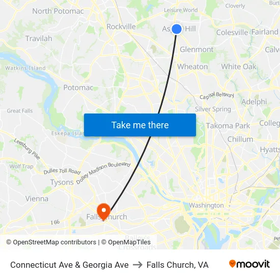 Connecticut Ave & Georgia Ave to Falls Church, VA map