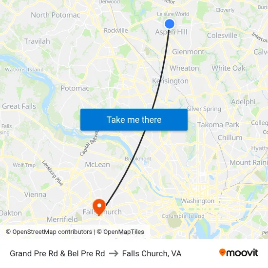 Grand Pre Rd & Bel Pre Rd to Falls Church, VA map