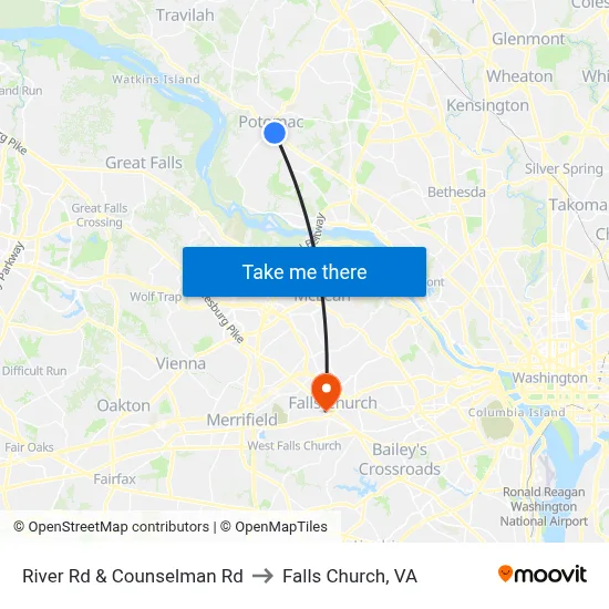 River Rd & Counselman Rd to Falls Church, VA map