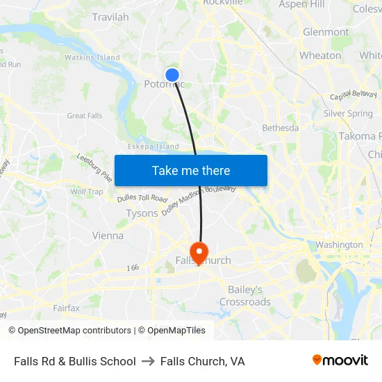Falls Rd & Bullis School to Falls Church, VA map