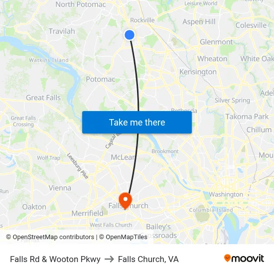 Falls Rd & Wooton Pkwy to Falls Church, VA map