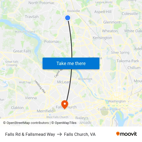 Falls Rd & Fallsmead Way to Falls Church, VA map