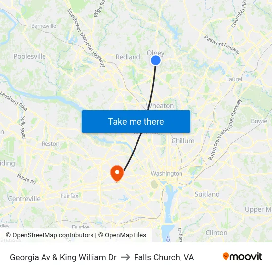Georgia Av & King William Dr to Falls Church, VA map