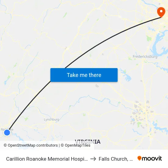 Carillion Roanoke Memorial Hospital to Falls Church, VA map