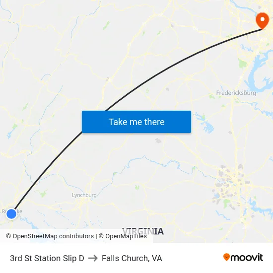 3rd St Station Slip D to Falls Church, VA map
