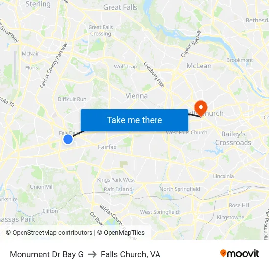 Monument Dr Bay G to Falls Church, VA map