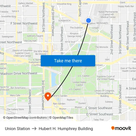Union Station to Hubert H. Humphrey Building map