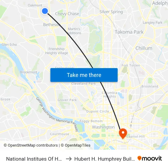 National Institues Of Health to Hubert H. Humphrey Building map