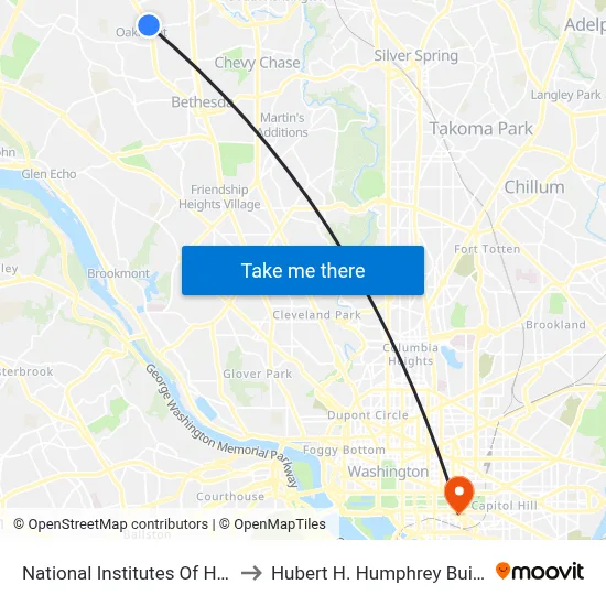 National Institutes Of Health to Hubert H. Humphrey Building map