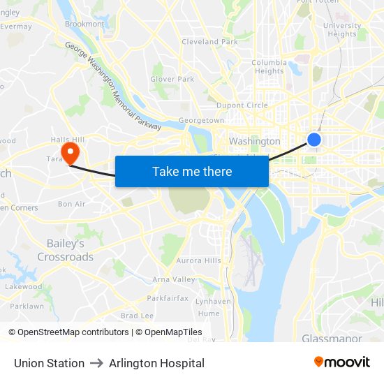 Union Station to Arlington Hospital map