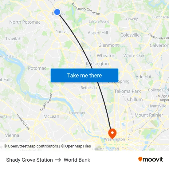 Shady Grove Station to World Bank map