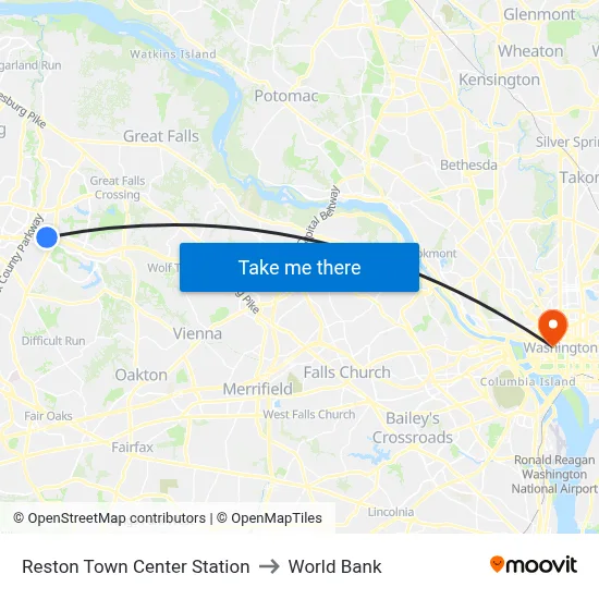 Reston Town Center Station to World Bank map