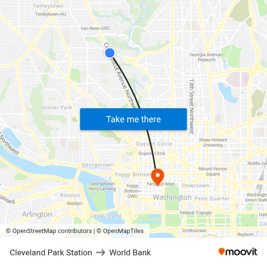 Cleveland Park Station to World Bank map