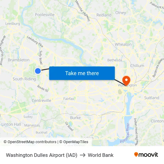 Washington Dulles Airport (IAD) to World Bank map
