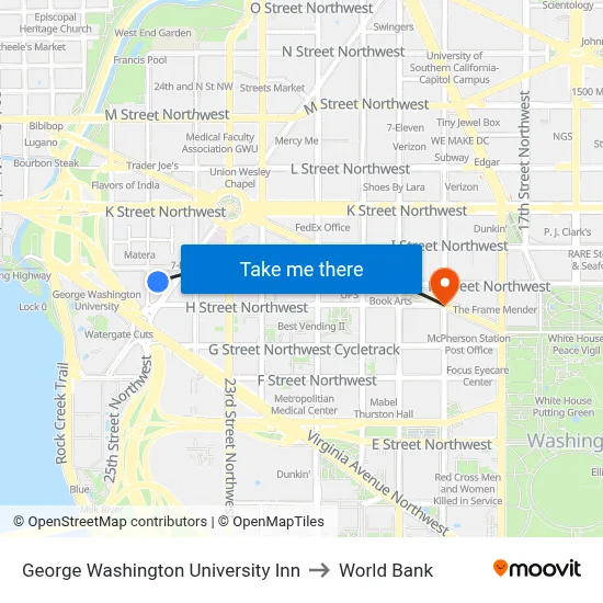 George Washington University Inn to World Bank map