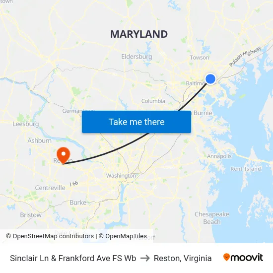 Sinclair Ln & Frankford Ave FS Wb to Reston, Virginia map