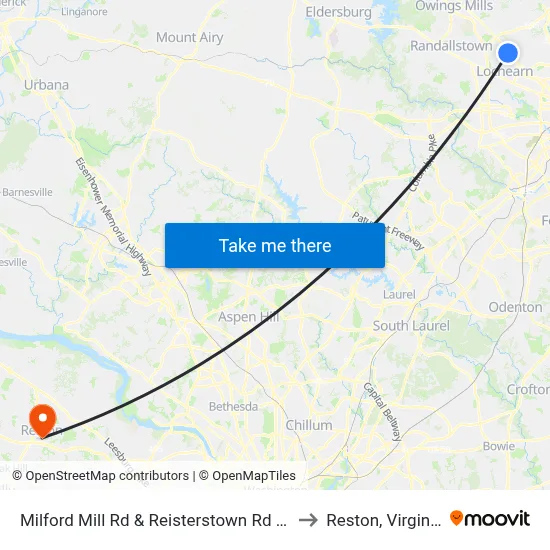 Milford Mill Rd & Reisterstown Rd Eb to Reston, Virginia map
