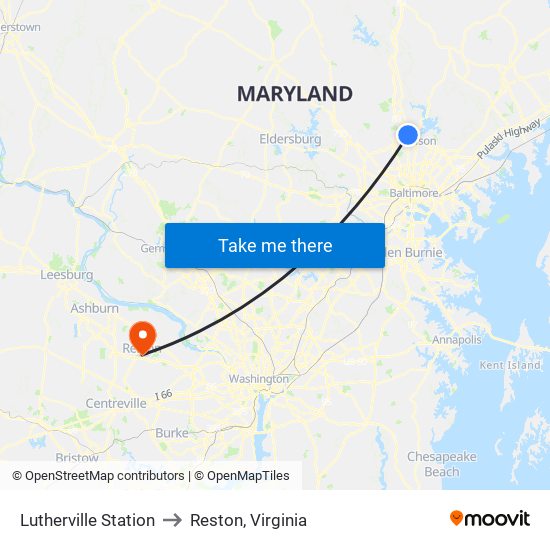 Lutherville Station to Reston, Virginia map