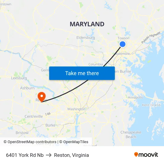 6401 York Rd Nb to Reston, Virginia map