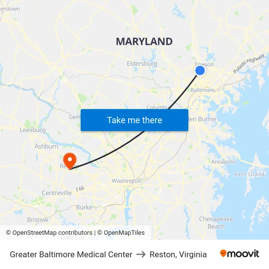 Greater Baltimore Medical Center to Reston, Virginia map