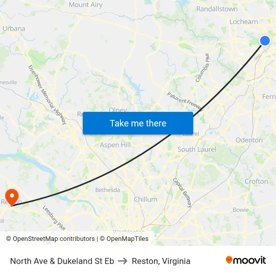 North Ave & Dukeland St Eb to Reston, Virginia map