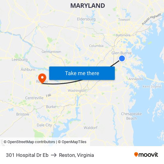 301 Hospital Dr Eb to Reston, Virginia map