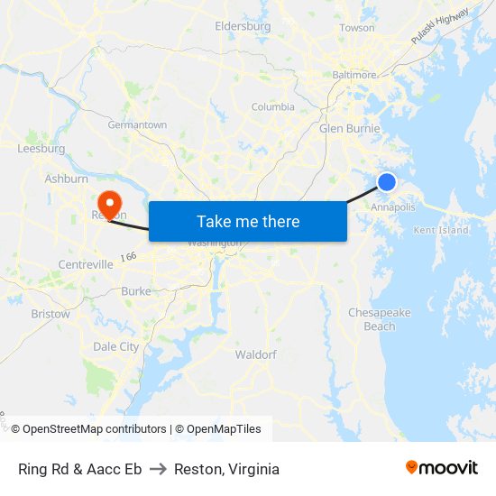 Ring Rd & Aacc Eb to Reston, Virginia map