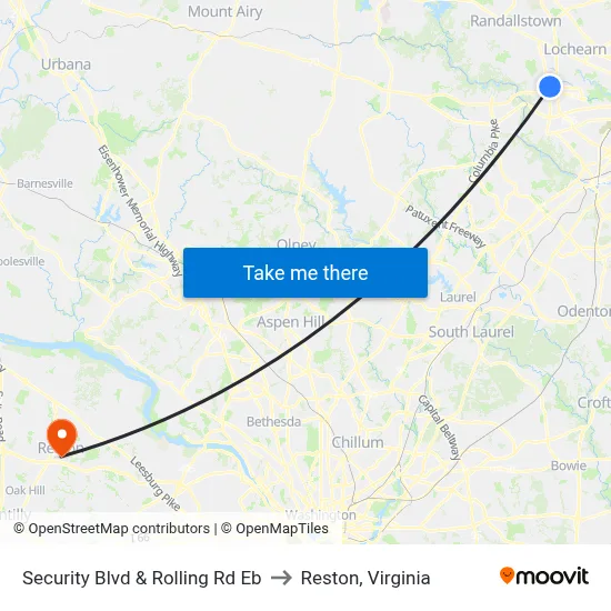 Security Blvd & Rolling Rd Eb to Reston, Virginia map
