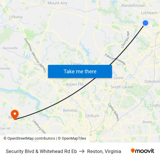 Security Blvd & Whitehead Rd Eb to Reston, Virginia map