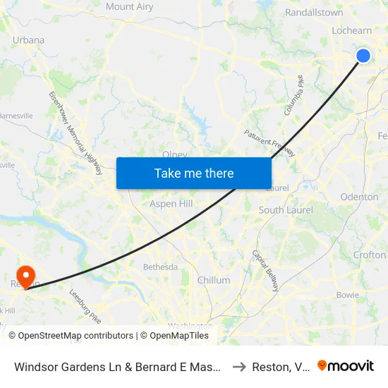 Windsor Gardens Ln & Bernard E Mason Apartments Eb to Reston, Virginia map