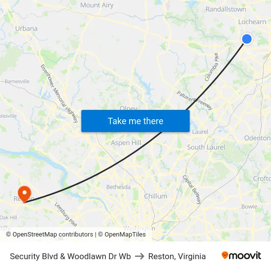 Security Blvd & Woodlawn Dr Wb to Reston, Virginia map