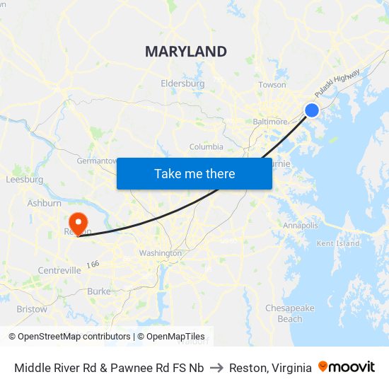 Middle River Rd & Pawnee Rd FS Nb to Reston, Virginia map