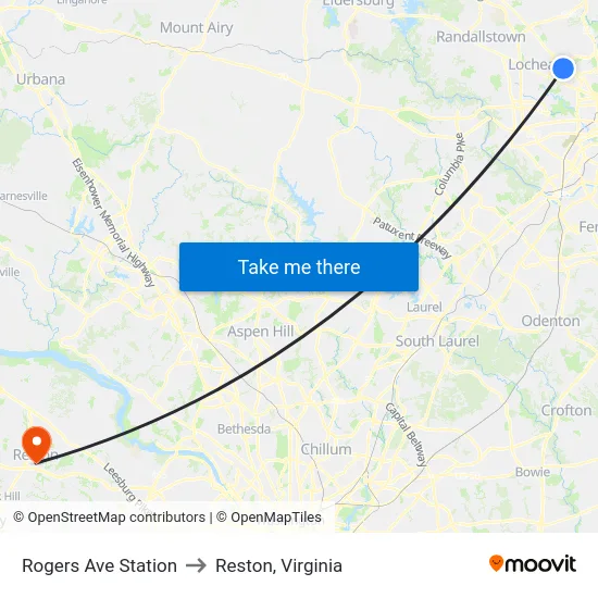 Rogers Ave Station to Reston, Virginia map