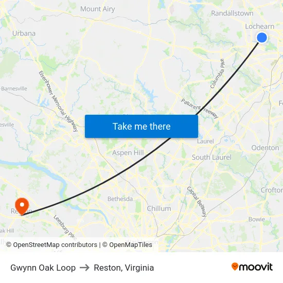 Gwynn Oak Loop to Reston, Virginia map