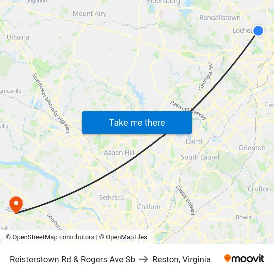 Reisterstown Rd & Rogers Ave Sb to Reston, Virginia map