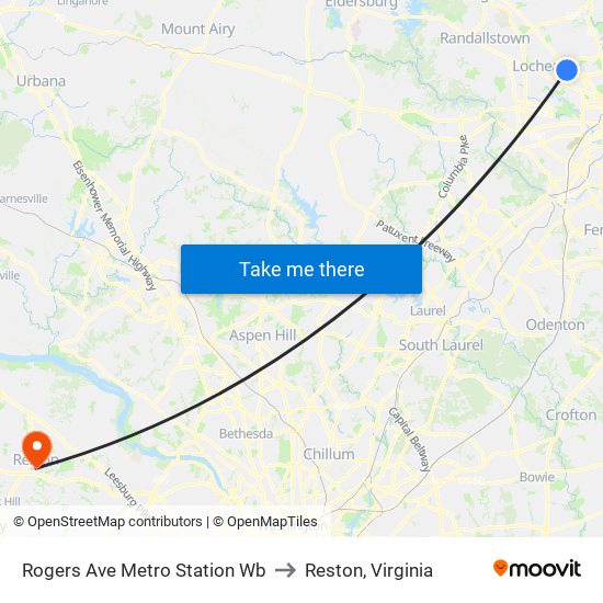 Rogers Ave Metro Station Wb to Reston, Virginia map