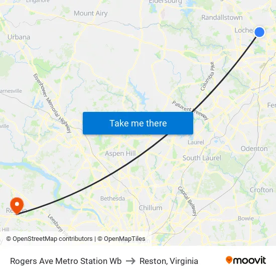 Rogers Ave Metro Station Wb to Reston, Virginia map