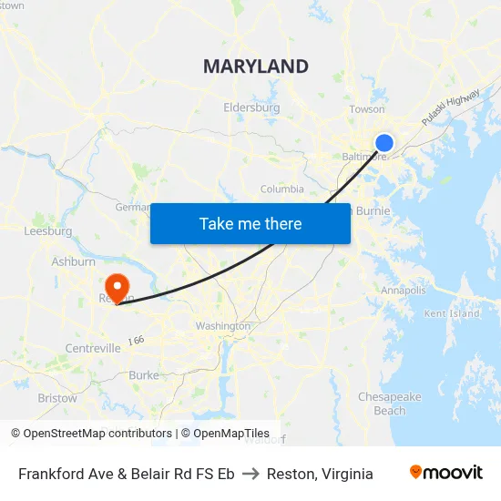 Frankford Ave & Belair Rd FS Eb to Reston, Virginia map