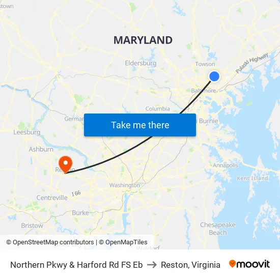 Northern Pkwy & Harford Rd FS Eb to Reston, Virginia map
