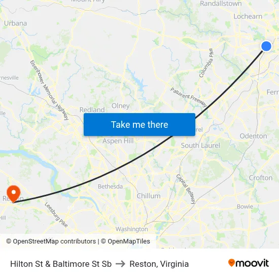 Hilton St & Baltimore St Sb to Reston, Virginia map