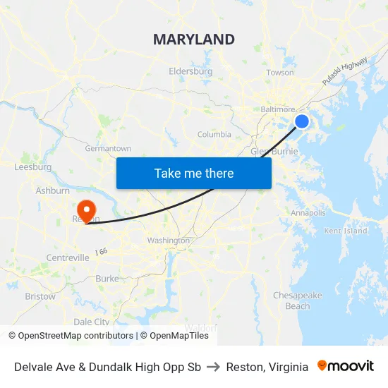 Delvale Ave & Dundalk High Opp Sb to Reston, Virginia map