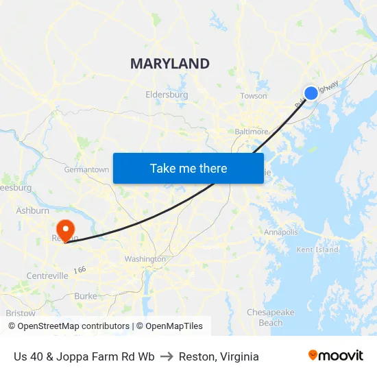 Us 40 & Joppa Farm Rd Wb to Reston, Virginia map
